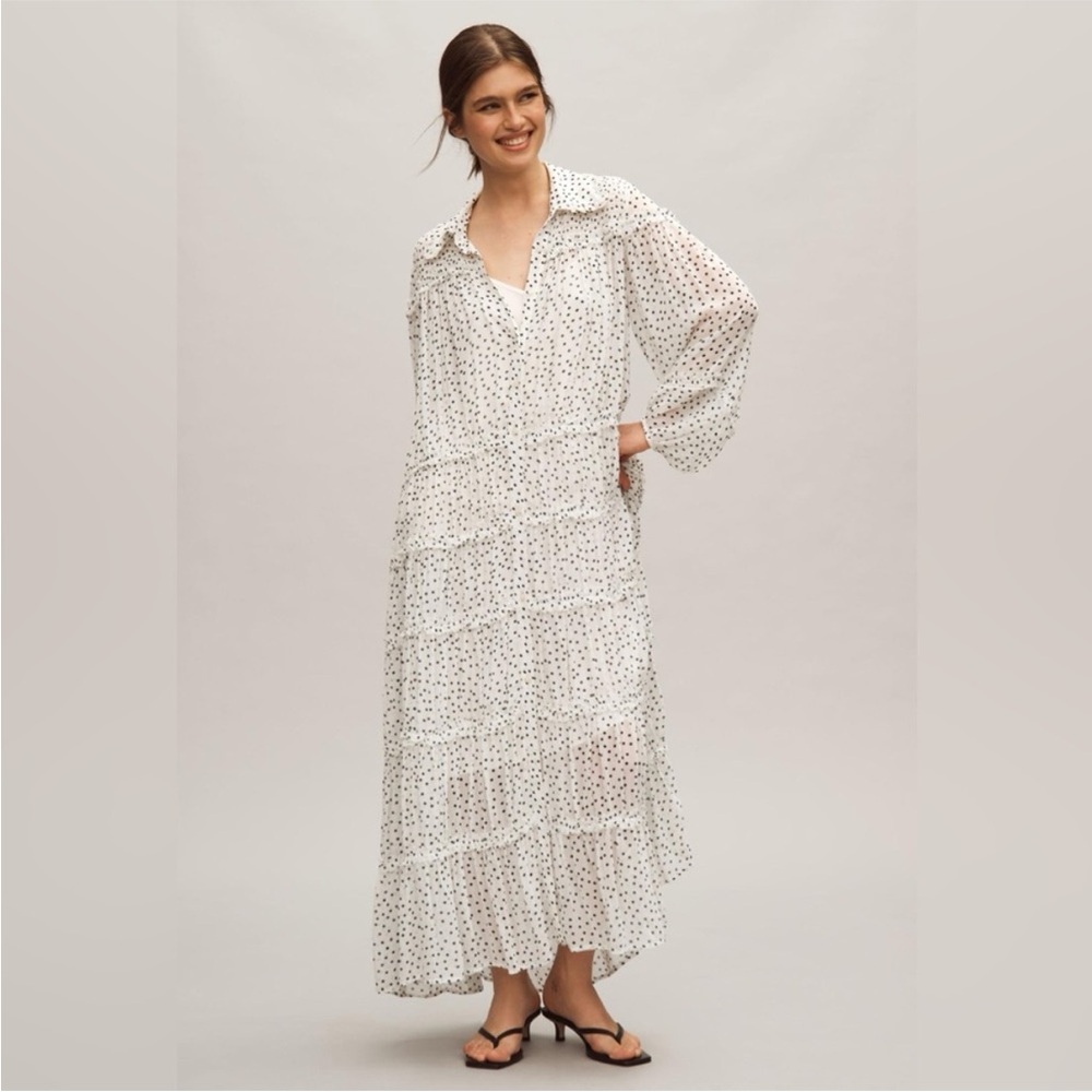 Anthropologie White and Black Polka Dot Maxi Dress Women’s XS